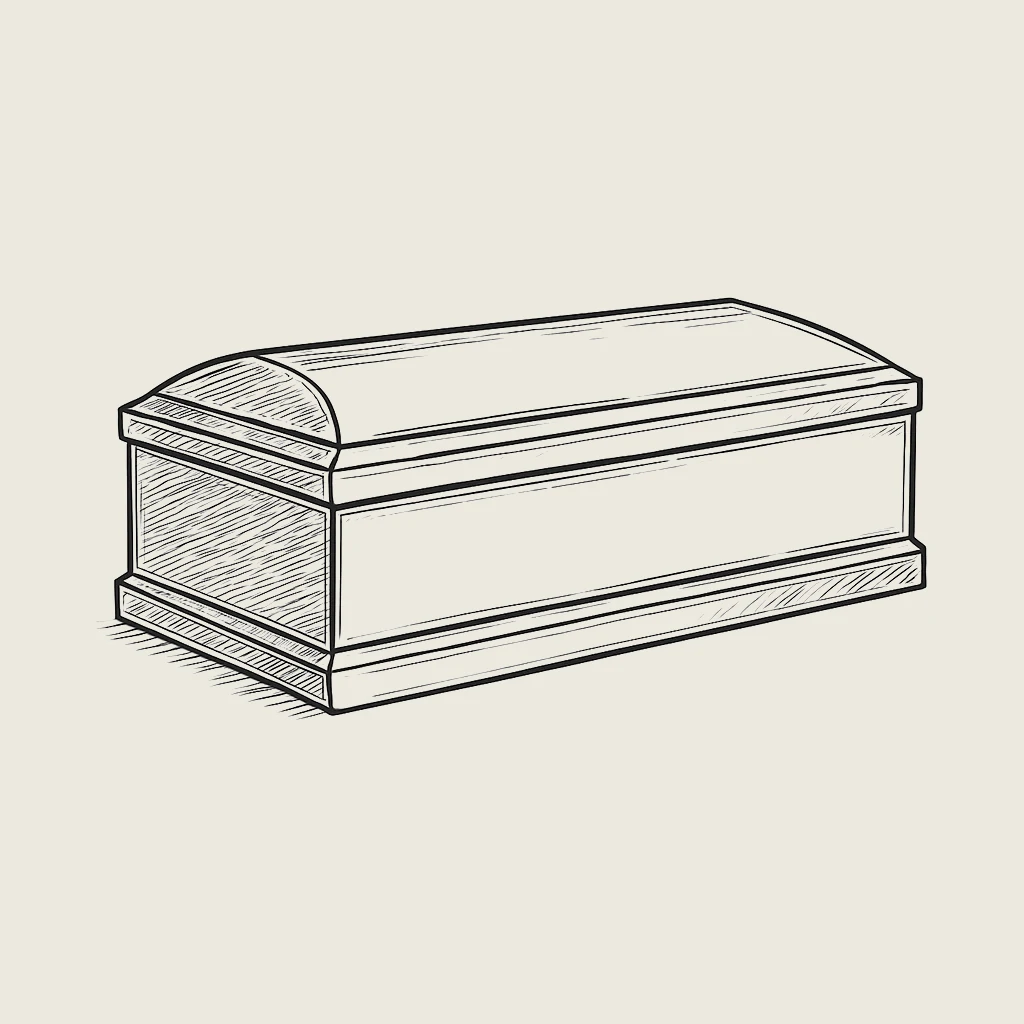 Illustration of a zinc coffin — typically used for international repatriation of the deceased